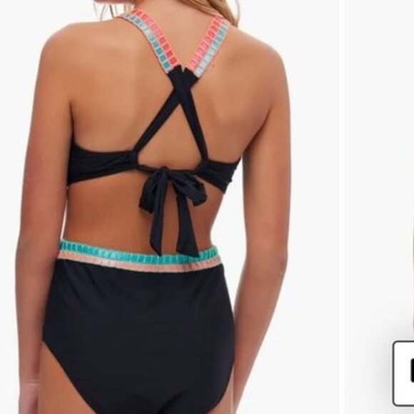 Beach Lingo Kids Embroidered Trim Cutout Swimsuit One Piece Black Multicolor 10 - Picture 7 of 10